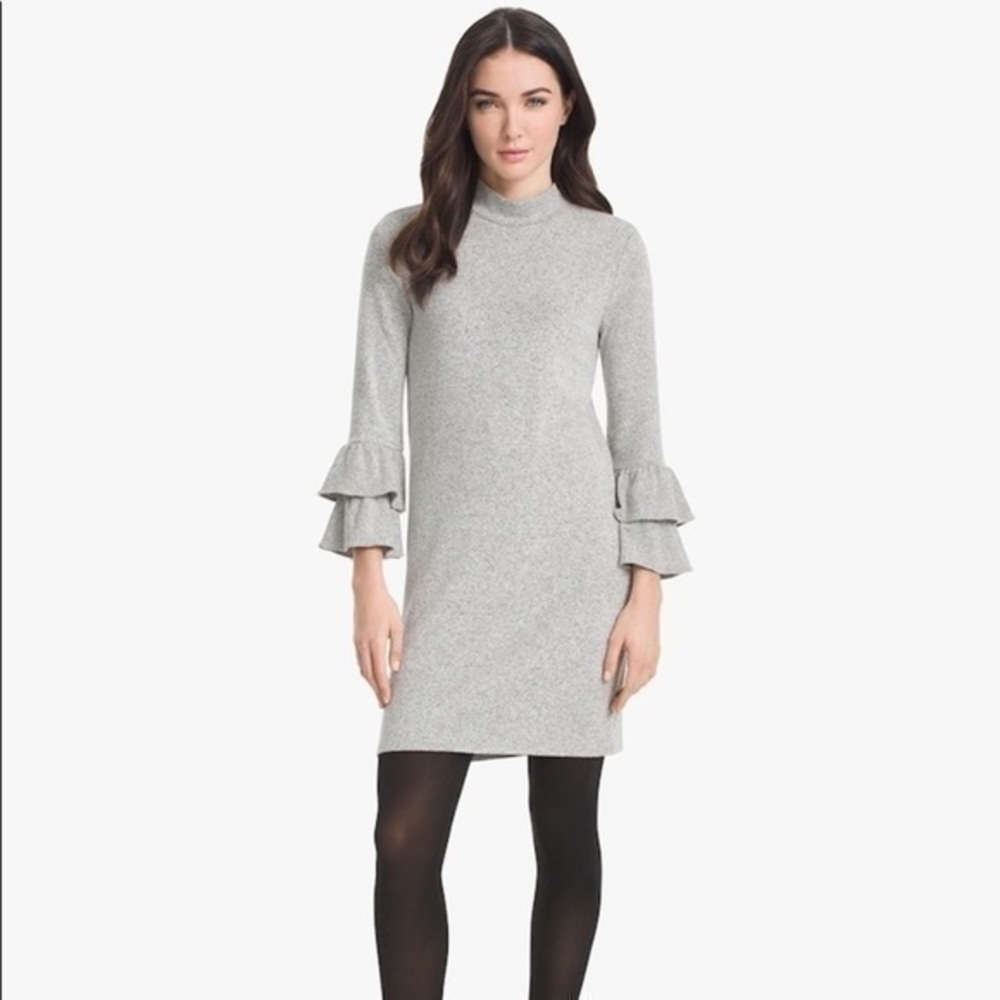 White House Black Market gray bell sleeve knit mock neck dress XS AC14